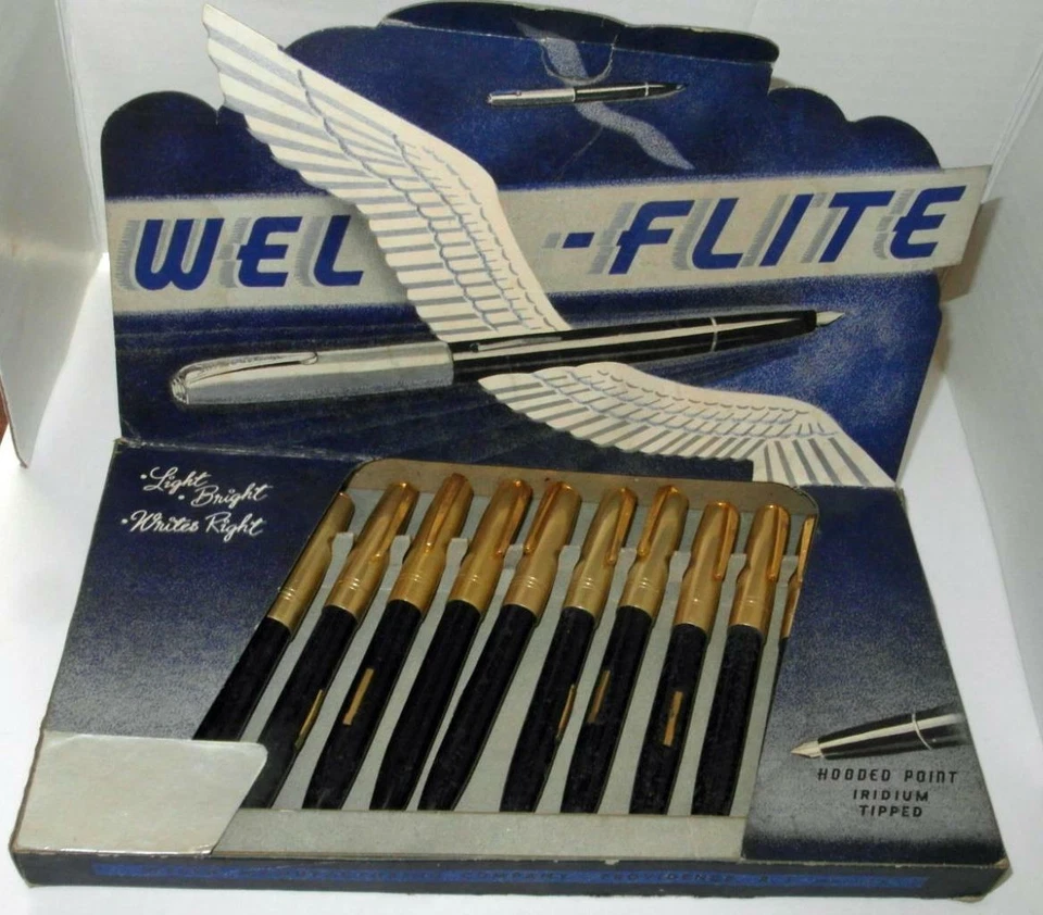 DE COLECCIÓN WEL(SH)-FLITE PUNTO DE VENTA EXHIBICIÓN DE TIENDA CON 12 PLUMAS ESTILOGRÁFICAS WELSH CO Foto 1 de 1