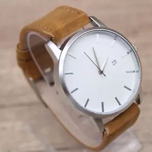 Reloj Minimalista Hombre Tono Plateado Acero Inoxidable Clásico Blanco Esfera Redonda Cuarzo - Imagen 1 de 8