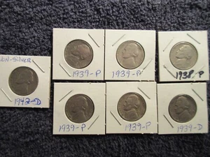 (7) KEY DATE JEFFERSONS NICKELS: (4) 1939p , 1939d, 1938p & 1942p - Picture 1 of 6