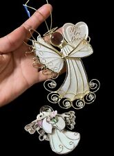 Capiz Shell / Stain Glass Angel Ornament "You Are Loved" Lot Of 2