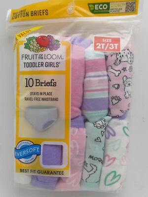 10pr Toddler Girls Cotton Color Briefs Sizes 2T-3T or 4T-5T Fruit of the Loom - Image 1 of 2