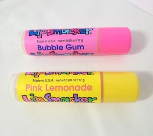 Vtg Y2K Lip Smacker 2 Biggy Biggie BUBBLE GUM + PINK LEMONADE .60 oz Bonne Bell - Picture 1 of 4