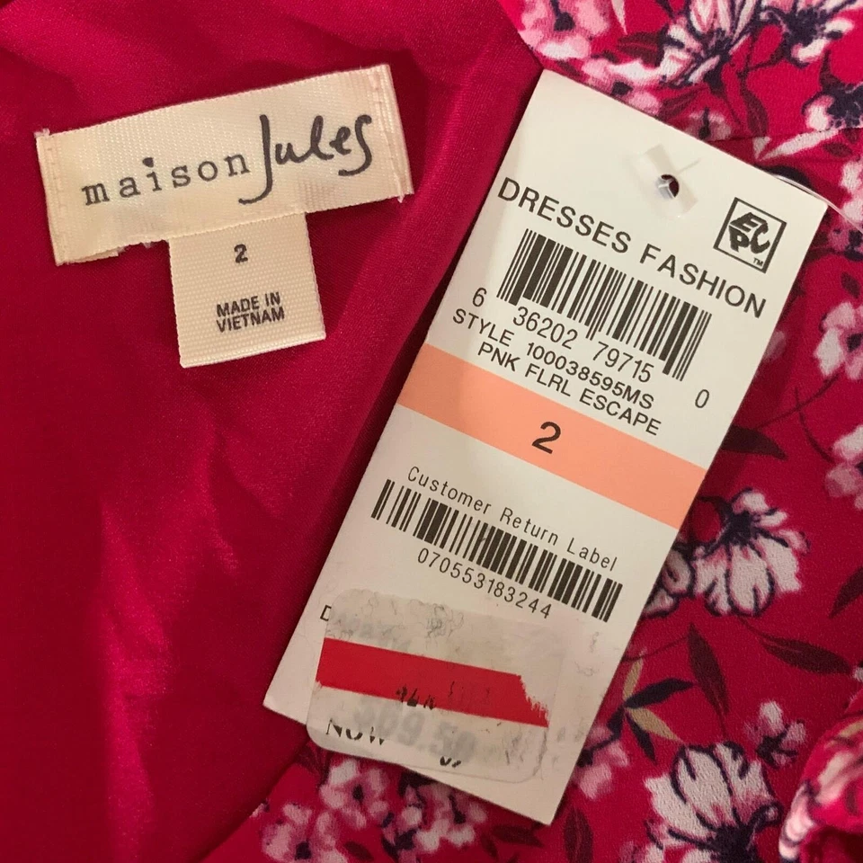 Maison Jules Dress Pink Floral Fit Flare Career Sz 2 NEW - Image 1 of 1