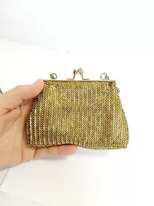 Antique Gold Hand Clutch Bead Purse - Picture 1 of 9