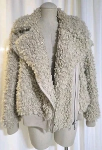 WILD Super Curly Textured Faux Fur Moto Jacket L Large Vegan Boho Coat Punk Lamb - Picture 1 of 8