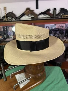 Straw Fedora Hat Vintage Wicker Panama 7 1/4 - Picture 1 of 9