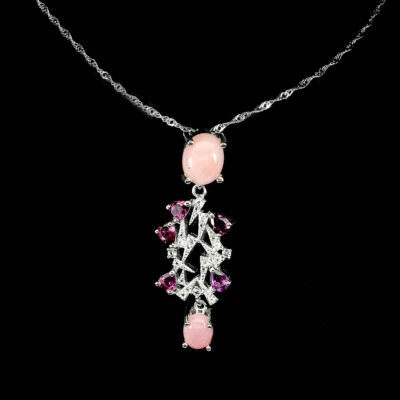 Collar de plata de ley 925 ovalado ópalo rosa 9x7 mm topacio rodolita piedras preciosas 18 pulgadas Foto 1 de 4