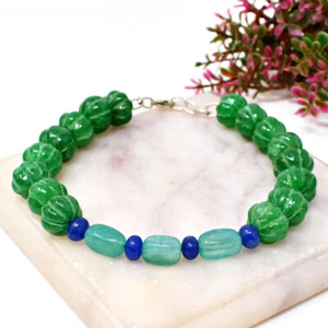 169.00 Cts Earth Mined 8 Inches Long Emerald & Sapphire Beads Bracelet NK-41E220 - Picture 1 of 2