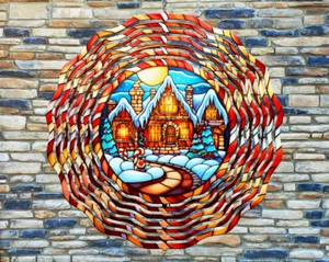 10" Winter Christmas Cottage Wind Spinner Yard Decor Aluminum Art 3D  rws-164 - Picture 1 of 2