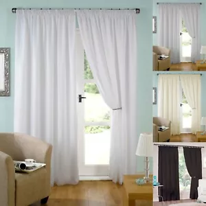 Lined Voile Pencil Pleat Tape Top Curtains / 90"x90" / Cream / IMPERFECT - Picture 1 of 3