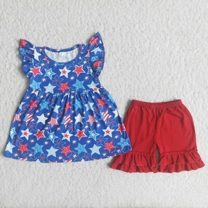 NEW Boutique 4th of July Patriotic Star Tunic Dress & Shorts Girls Outfit Set - Picture 1 of 11