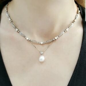 SeeVIDEO Antique GIA Cert Natural Pearl & Diamonds 18" Necklace 18K Yellow Gold 