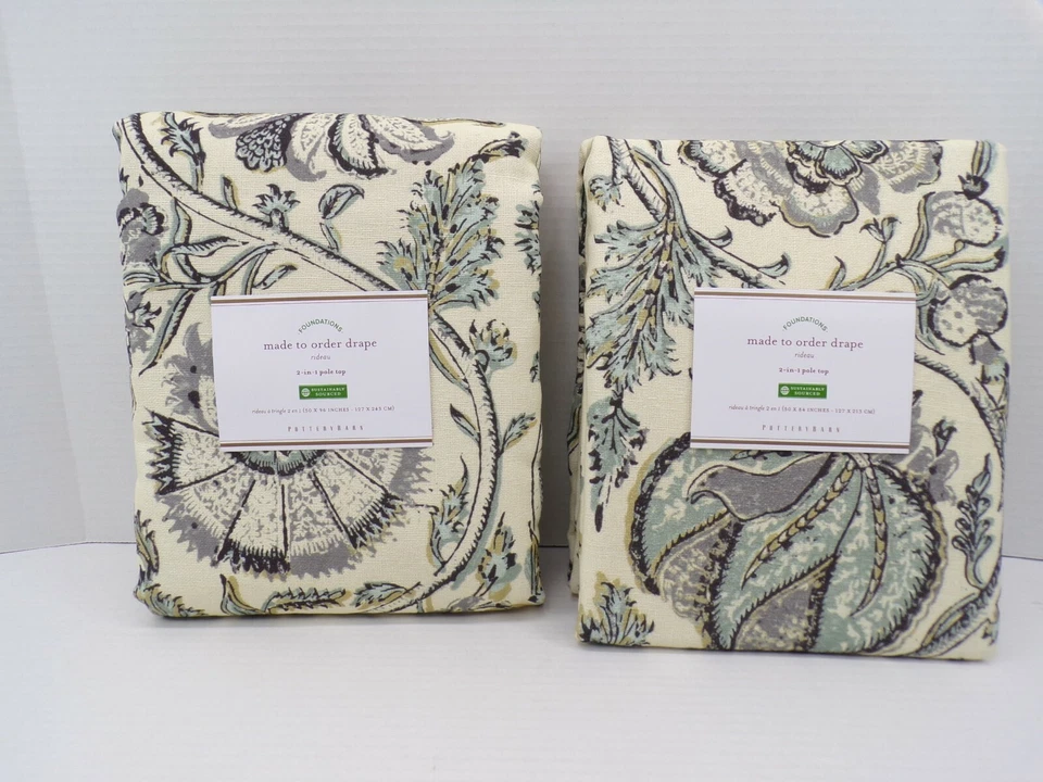 Pottery Barn Haylie Curtains Drapes Panels Cotton Lined 50x 84" Gray S/ 4 #8654