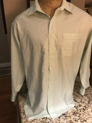 tommy bahama 17, 32-33 Long Sleeve Cotton  Green Plaid Shirt - Image 1 of 4