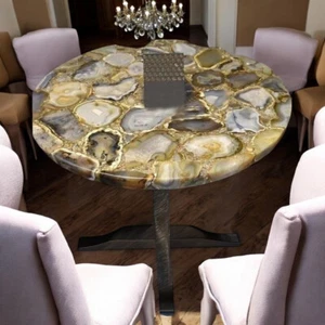 24" Wild Agate Stone Sofa Coffee Table Luxury Mosaic Gemstone Countertop Decors - Picture 1 of 8