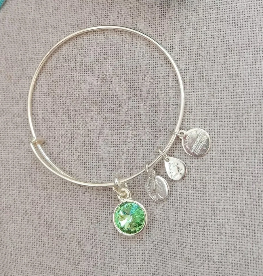 ALEX & ANI PERIDOT GREEN AUGUST Silver birthstone charm bracelet NWOTAG  - Image 1 of 3