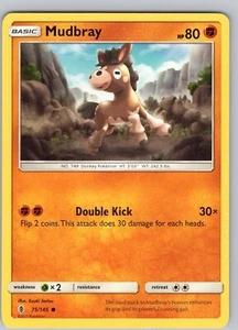 Pokemon Juego de Cartas Coleccionables Mudbray S&M Guardians Rising 75/145 Tarjeta Común Regular Casi Nueva - Imagen 1 de 2