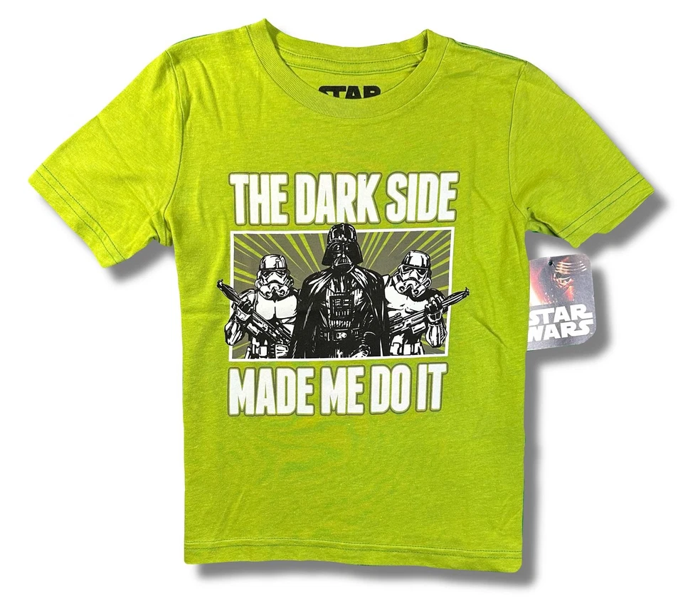 STAR WARS BOYS SHIRT - DARK SIDE SZ 4 - GREEN PRINT - TOP TEE GRAPHIC KIDS - Image 1 of 1