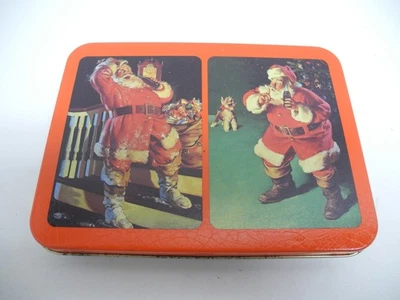 Vintage 1993 Coca-Cola Santa Claus Nostalgia Playing Cards 2 Sealed Decks In Tin - Image 1 of 4