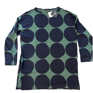 Uniqlo Marimekko Long Sleeve Tunic Top Small Olive Green Black Polka Dot NWT - Picture 1 of 5