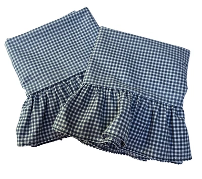 J C Penney By Design Smooth Touch Percale Blue Gingham Ruffled 2 Pillowcases Reg - Image 1 of 4