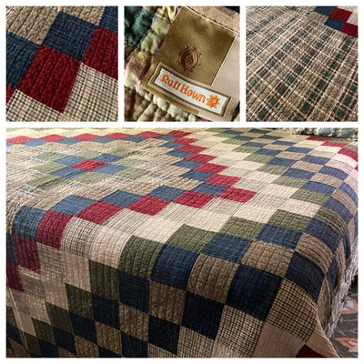 RUFF HEWN CABIN PATCHWORK QUILTED COTTON BLANKET / BEDCOVER QUILT~ SZ QUEEN - Image 1 of 4