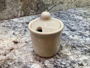 Vintage Caribe Restaurant Ware Mustard Pot-or Condiment Jar Tan with lid - Picture 1 of 5