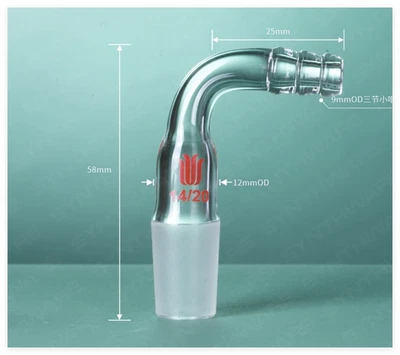 Lab Glassware Vacuum Inert Gas outlet Adapter 8-10mm Hose bent 90 male outer joi - Image 1 of 3