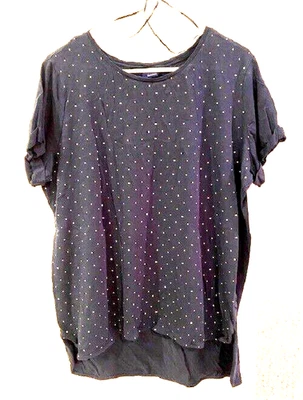 BASIC EDITIONS WOMENS XL TOP,SHORT SLEEVE,PULL OVER BLACK TAPERED LONG BLOUSE, - Image 1 of 4