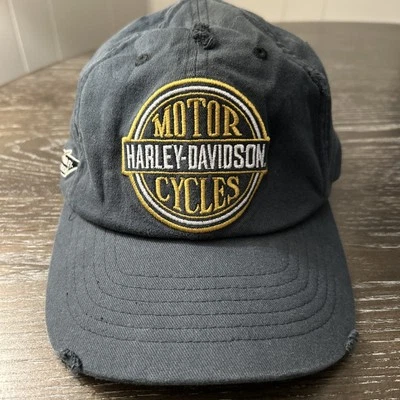Harley Davidson Genuine Hat Cap Fitted Gray Black Denim Distressed S/M Logo - Image 1 of 4