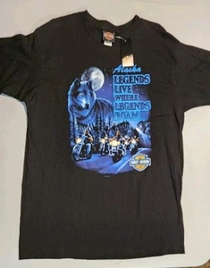 VTG Harley Shirt Large Black 90s Wolf  Single Stitch Davidson Taku Alaska NWT - Picture 1 of 7