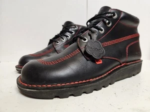 Kickers Hi Core Stiefel Herren Designer Mischung Schwarz Rot Besatz Leder Uk 10 EU 45 - Bild 1 von 20