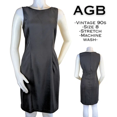 Vestido justo vintage AGB 8 preto sem mangas elástico carreira clássico escritório preppy - Imagem 1 de 4