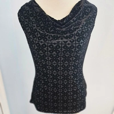 Laundry by Shelli Segal Black Burnout Velvet Cowl Neck Tank Top Women’s Small  - Image 1 of 4