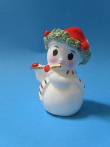 Vintage Napco Mini Figur Weihnachten Schneemann mit Flöte 2" Bone China Spaghetti Borte - Bild 1 von 4