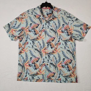 Tommy Bahama Men Hawaiian Shirt Floral Print Silk Blend Button Up Large Blue - Picture 1 of 9