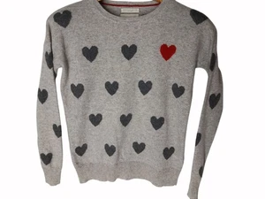 Suéter Christian Siriano Mujer Gris Cachemira Corazón Negro Rojo Talla S Kawaii - Imagen 1 de 13