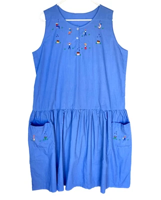 Handmade Embroidered Heritage Folk Art House Chore Dress 2XL  - Image 1 of 4