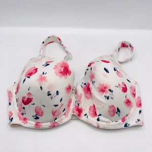 NEU LAURA ASHLEY 38D SCHÖNER WEISSER BH ~ ROSA BLUMEN ~ FEMININ NAHTLOS U/W ENTBEINT - Bild 1 von 7