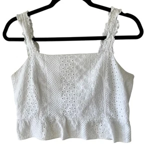 URBAN ROMANTICS White Eyelet Elastic Back Crop Top Women's Size L Twee - Imagen 1 de 5