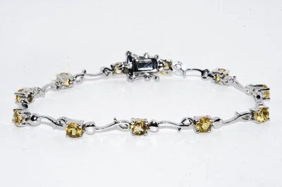 $395 .925 Sterling Silver 3.15CT Natural Round Cut Citrine Tennis Bracelet - Image 1 of 4