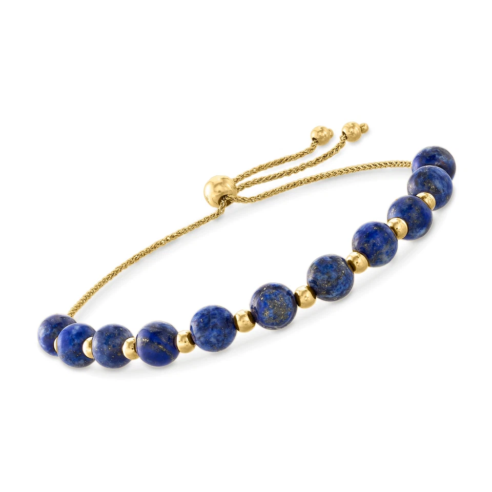Ross-Simons Lapis and 14kt Yellow Gold Bead Bolo Bracelet - Image 1 of 4