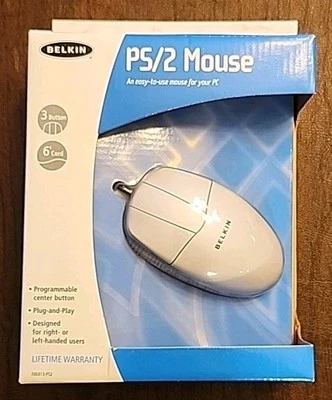 Belkin PS 2 Ratón En Caja 3 Botones 6" Cable Diestro o Zurdo Usuarios Plug Play Foto 1 de 4