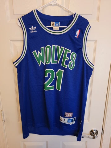 Kevin Garnett #21 Away Wolves Jersey Adidas Hardwood Classics Men's Large Cover