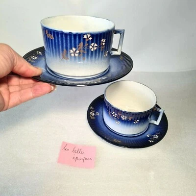 🔅 2 tasses & sous tasses déjeuner, thé, Porcelaine Lunéville Keller & Guérin - Photo 1/4