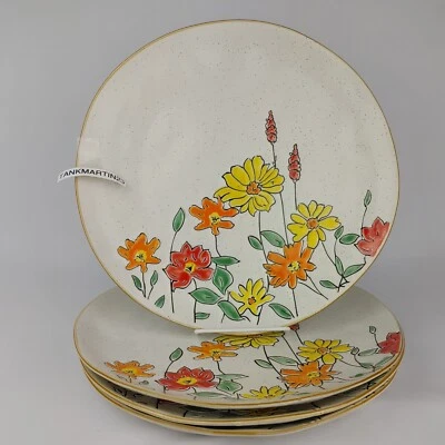 Juego de 4 platos de cena de cerámica Spectrum Flower Valley de 10,5" amarillo naranja rojo Foto 1 de 4