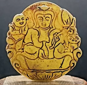 Antica statua ciondolo del Buddha celeste giada hetiana cinese scolpita a mano - Foto 1 di 10