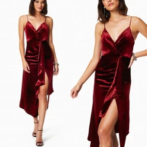 Ramy Brook Juliana Velvet Surplice Ruffle Detail Dress Red Size 10 - Picture 1 of 8