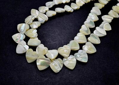 AAA Iridescent Heart-Shaped White Mother of Pearl MOP Shell Beads PG322B - Image 1 of 3