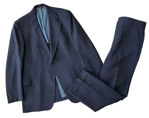 vintage 70s mens navy blue Hart Schaffner Marx 2pc Pant Suit knit retro 46 L - Picture 1 of 18